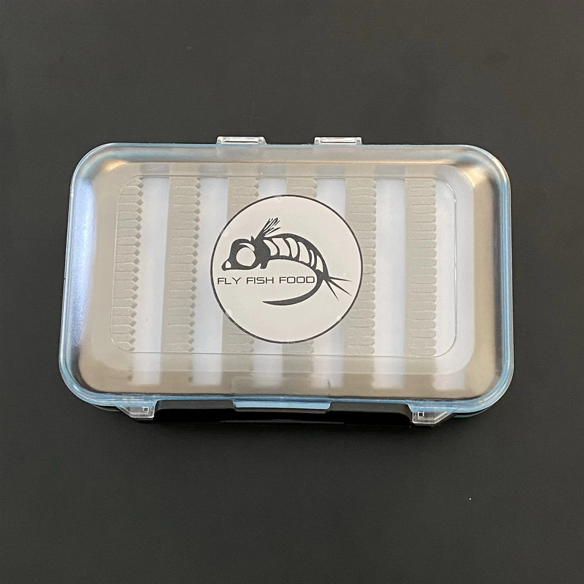 FLY FISH FOOD LOGO FLY BOX, CLEAR DOUBLE SIDED - LARGE, DRY AND NYMPH FOAM