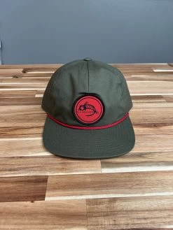 Fly Fish Food Logo Hat - Moss Green/Red Band